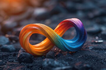 World autism awareness day symbol background. Rainbow colored infinity symbol of autism disorder, adhd, neurodiversity. Equal opportunities concept.