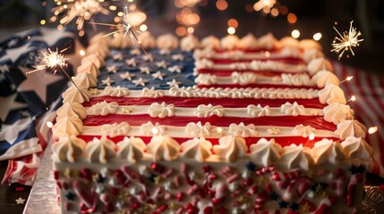  Patriotic American Flag Cake with Sparklers for Celebration