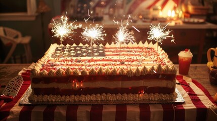 Festive American Flag Sheet Cake with Sparklers