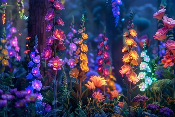 Fototapeta na wymiar Vibrant Botanical Fantasy Captivating Dreamlike Floral Landscape Scene