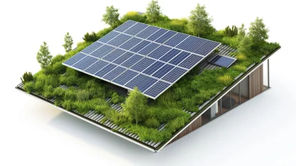 Foto op Plexiglas Modern eco-friendly building with a green roof and solar panels. © Ritthichai