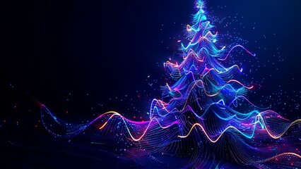 Christmas tree. Looped Christmas snow. Midnight snowfall. Neon. Noel. Loop. Generative AI.