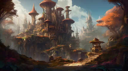 Fantasy mushroom castles city