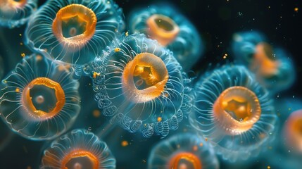 Rotifers,Microscopic Organisms with Wheel-like Cilia,Drifting Through a Plankton-rich Deep-sea Environment - obrazy, fototapety, plakaty