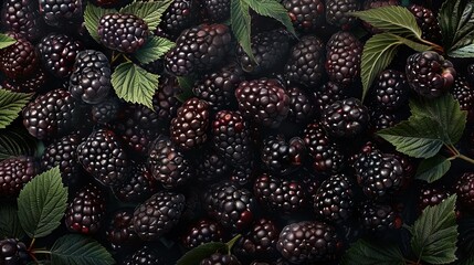 Midnight Dew on Blackberries: A Luscious, Juicy Close-Up - obrazy, fototapety, plakaty
