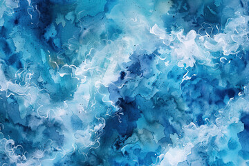 Fototapeta na wymiar blue ocean water surface watercolor background