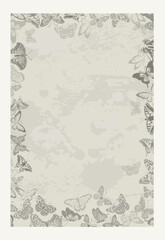 Background frame with vintage beige butterflies. hand drawing. Not AI, Vector illustration