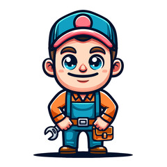 Obraz premium Cartoon Handyman Boy with Hammer and Wrench, Repair Work Concept