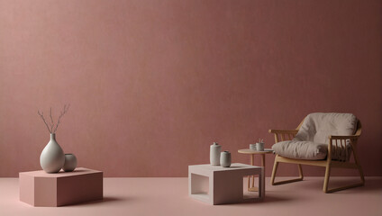 Empty mock up minimalistic peach copyspace interior background product fashion ads, Generative AI