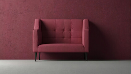 Empty mock up minimalistic dark red copyspace interior sofa background product, Generative AI