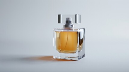 An elegant men's perfume bottle isolated on a pristine white background, emphasizing its sleek and sophisticated design.

