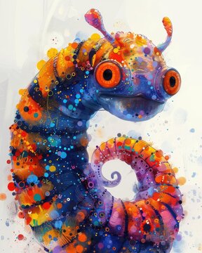Whimsical and Playful of a Fantastical Tapeworm Creature in Vibrant,Childlike Style