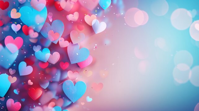 Bright background with hearts with space for text, multicolored image with free copy space, love, valentine's day