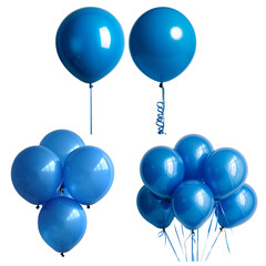 Blue Balloons Set Isolated On Transparent Background. PNG