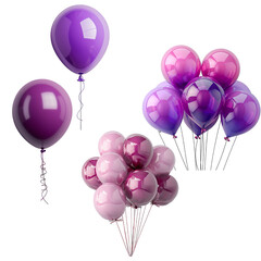 Plum Balloons Set Isolated On Transparent Background. PNG