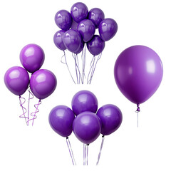 Purple Balloons Set Isolated On Transparent Background. PNG