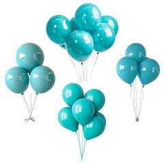 Turquoise Balloons Set Isolated On Transparent Background. PNG