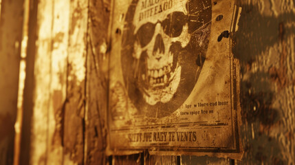 A faded wanted poster hangs on the wall a reminder of the life the gunslinger once lived before he was cursed with immortality and the thirst for vengeance. . - obrazy, fototapety, plakaty