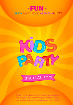 Vector illustration of vertical poster colorful kids party invitation, kids party concept, colorful invitation for party.