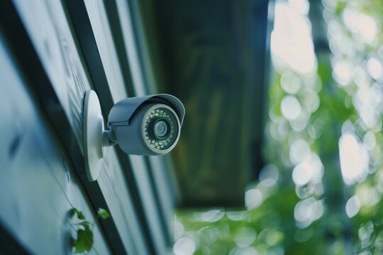 Security camera in a private modern wooden house