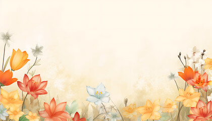 A vector illustration of colorful spring flowers against a pastel sky, evoking freshness and new beginnings. Genrative AI