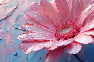 delicate flower of pastel pink color painted with oil paint. close up
