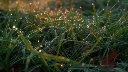 Dew on the grass at sunrise