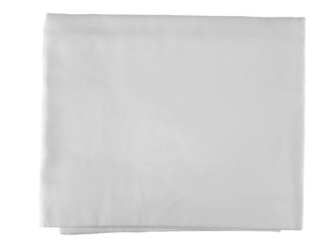 New folded white cotton bedding sheet isolated on white, top view, clipping path