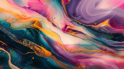 Obraz na płótnie Canvas Mesmerizing abstract fluid art composition with swirling colors and golden accents, 