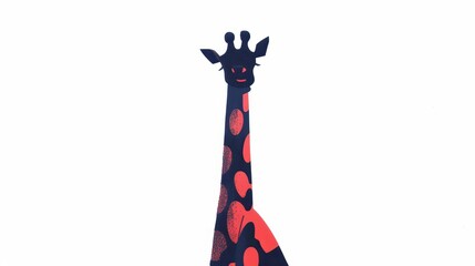   A giraffe with red spots on its neck, standing before a white background