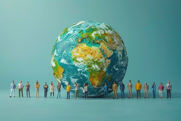 Earth day concept with big Earth globe held by group of asian business people team promoting...
