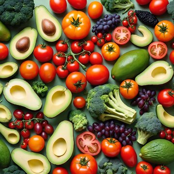 Variety of vegetables and fruits as healthy food background