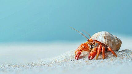 A cute hermit crab on the beach. - obrazy, fototapety, plakaty