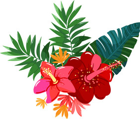 Composition of tropical flowers. Design element for product decoration.