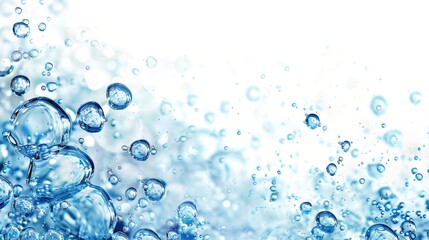 Fresh clean water bubbles closeup on white background with space for text