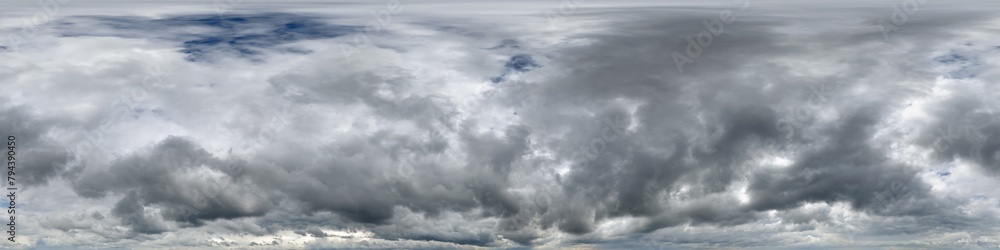 Wall mural gray sky hdri 360 panorama with dark clouds before storm in seamless projection with zenith for use 