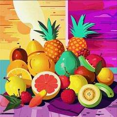 fruits painted from a still life, detailed illustration, pastel colors, flora, hand-drawn fruits on the table, clipart on a white background, scattered watercolor, there is a shadow.
