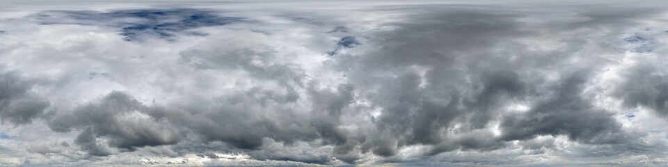 gray sky hdri 360 panorama with dark clouds before storm in seamless projection with zenith for use...