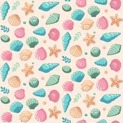 Seashells, colorful seamless vector design
