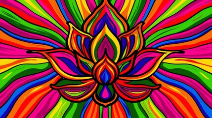 Fototapeta na wymiar A vibrant flower at the heart of a psychedelic art painting, surrounded by multicolored lines