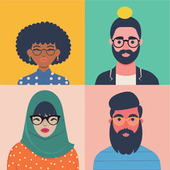 A set of modern flat vector illustration avatar multicultural diverse portraits