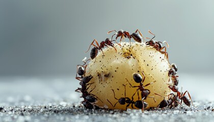Ants eating sugar - obrazy, fototapety, plakaty