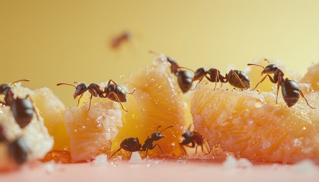 ants eating orange slices