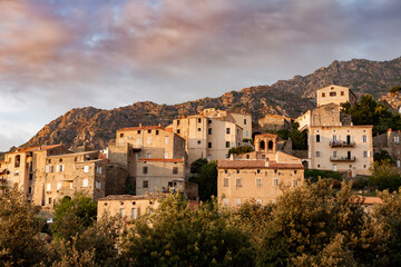 Fototapeta premium Lama, a hilltop town nestled in the mountains. Balagne,Corsica, France. Lama, a picturesque hillside village in Balagne, Corsica