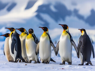 King Penguins in Snowy Habitat