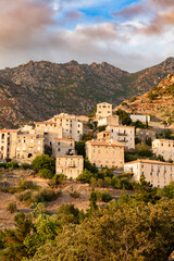 Fototapeta na wymiar Lama, a hilltop town nestled in the mountains. Balagne,Corsica, France. Lama, a picturesque hillside village in Balagne, Corsica
