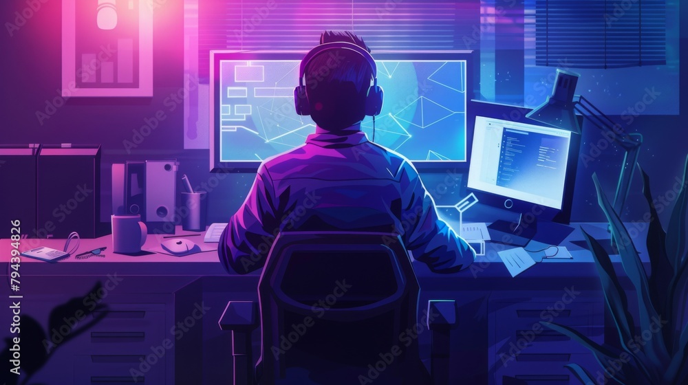 Aufkleber programmer working late at night in a tech-enhanced office