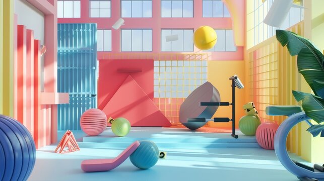 Abstract gym environment with geometric shapes  AI generated illustration