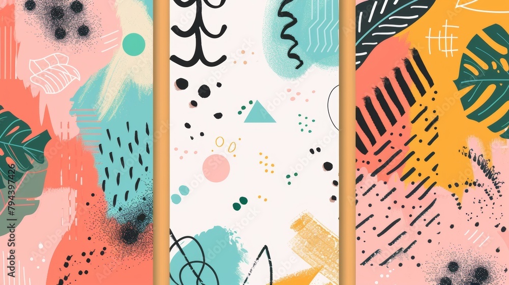 Poster abstract patterns and textures in a cute memphis style ai generated illustration