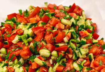 Delicious foods, fruits, cold appetizers and deserts from open buffet of the 5 star hotel